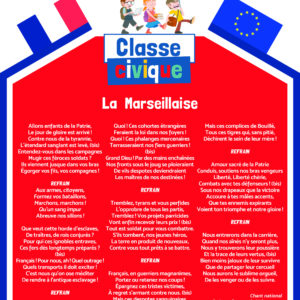 Lot de 10 affiches "Classe Civique" avec paroles de la Marseillaise